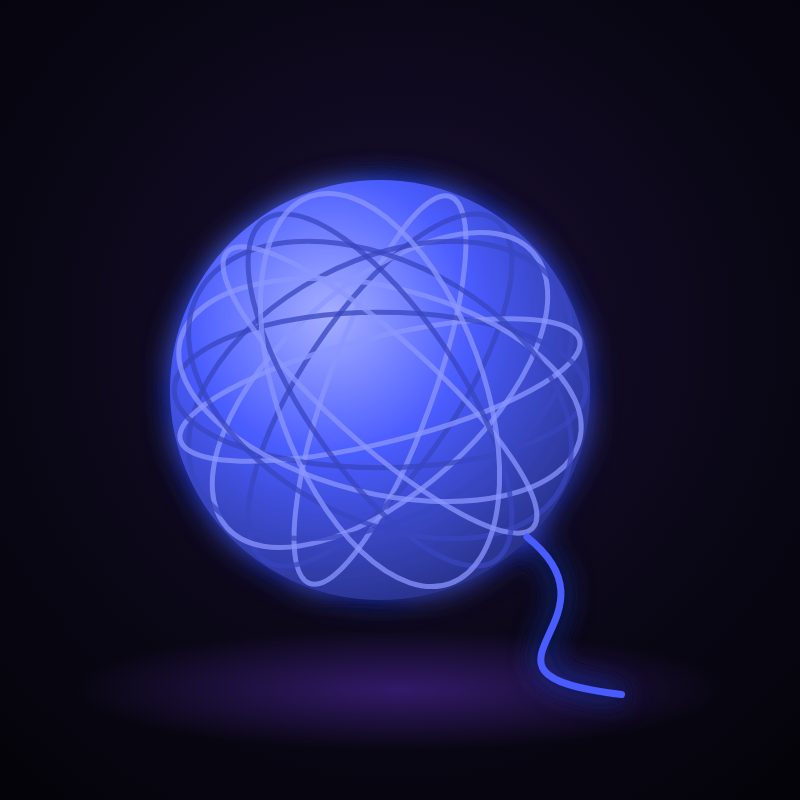 Illustration : Pelote de laine fluo UV, coloris blanc, sous lumière noire