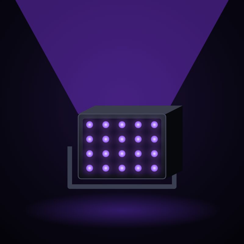 Illustration : Projecteur lumière noire UV LED 100 W, sous lumière noire